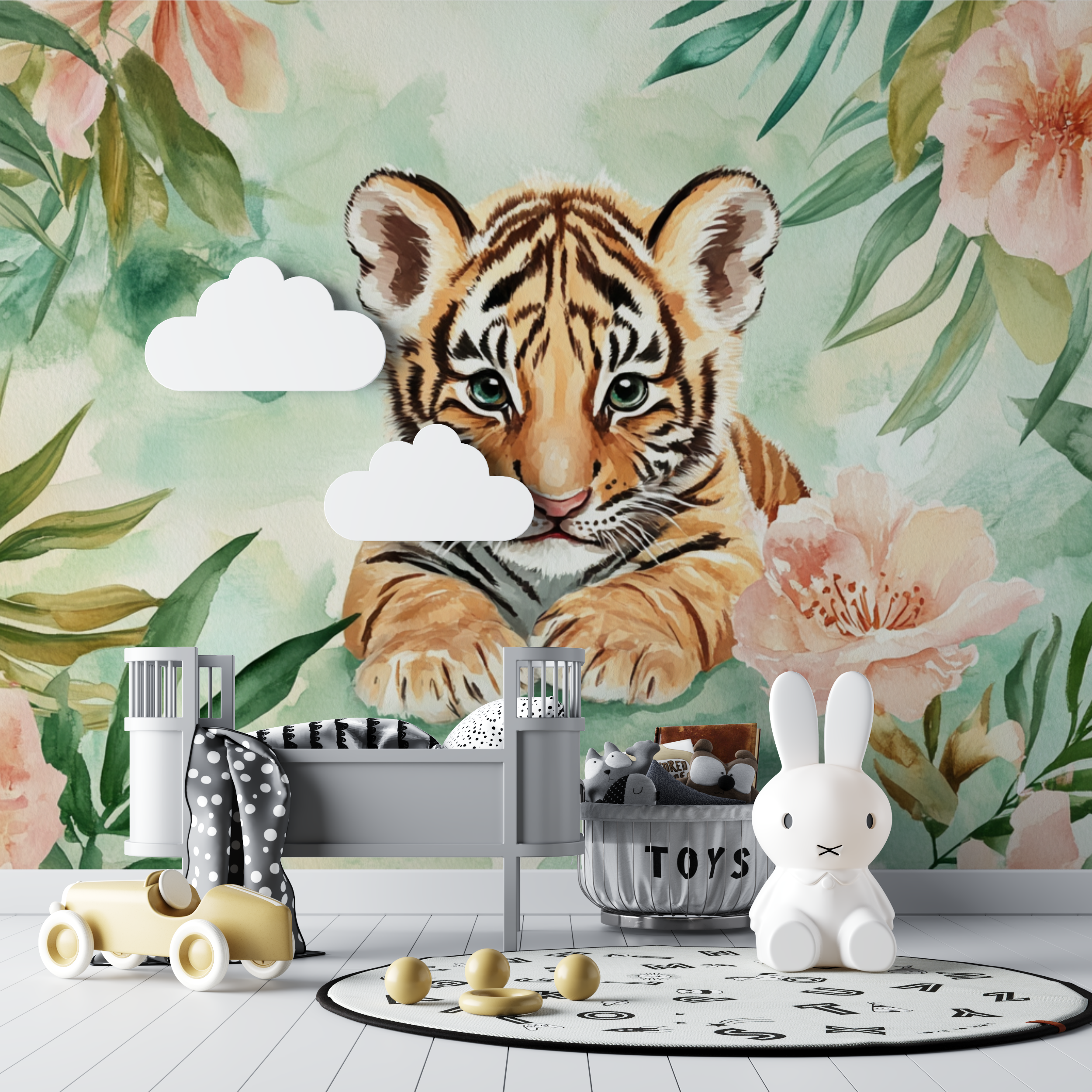 Tiger and Leaf Watercolor Wallpaper | Murals Wallpaper