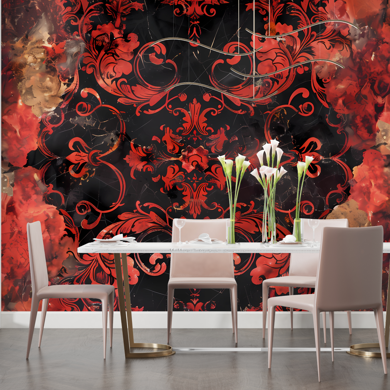 Red and Black Baroque Wallpaper | Murals Wallpaper