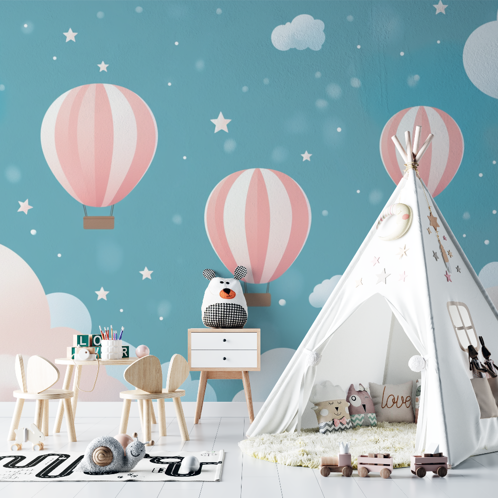 Hot Air Balloon and Shooting Stars Wallpaper | Murals Wallpaper