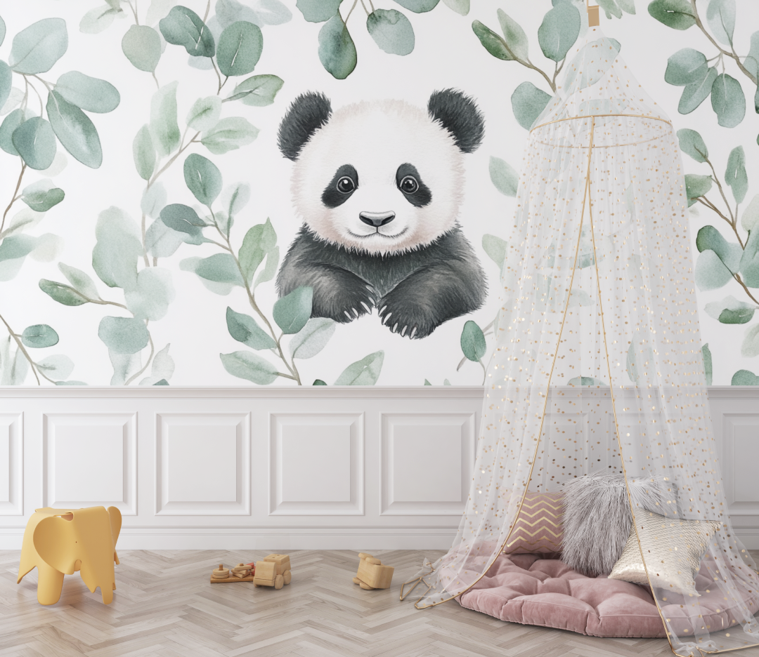 Panda and Eucalyptus Leaves Wallpaper | Murals Wallpaper