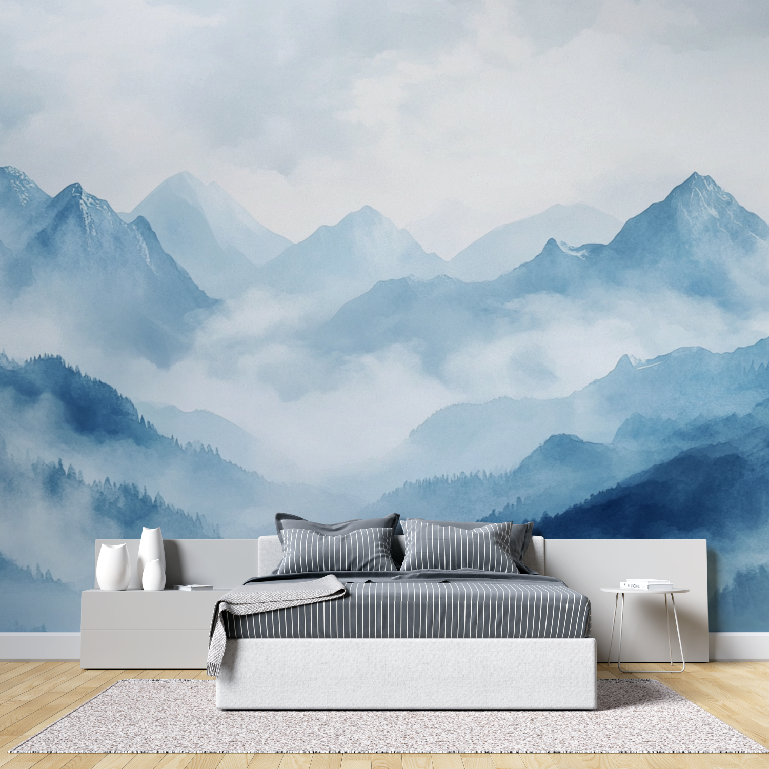 Watercolor Wallpaper Mountain Landscape with Mist | Murals Wallpaper