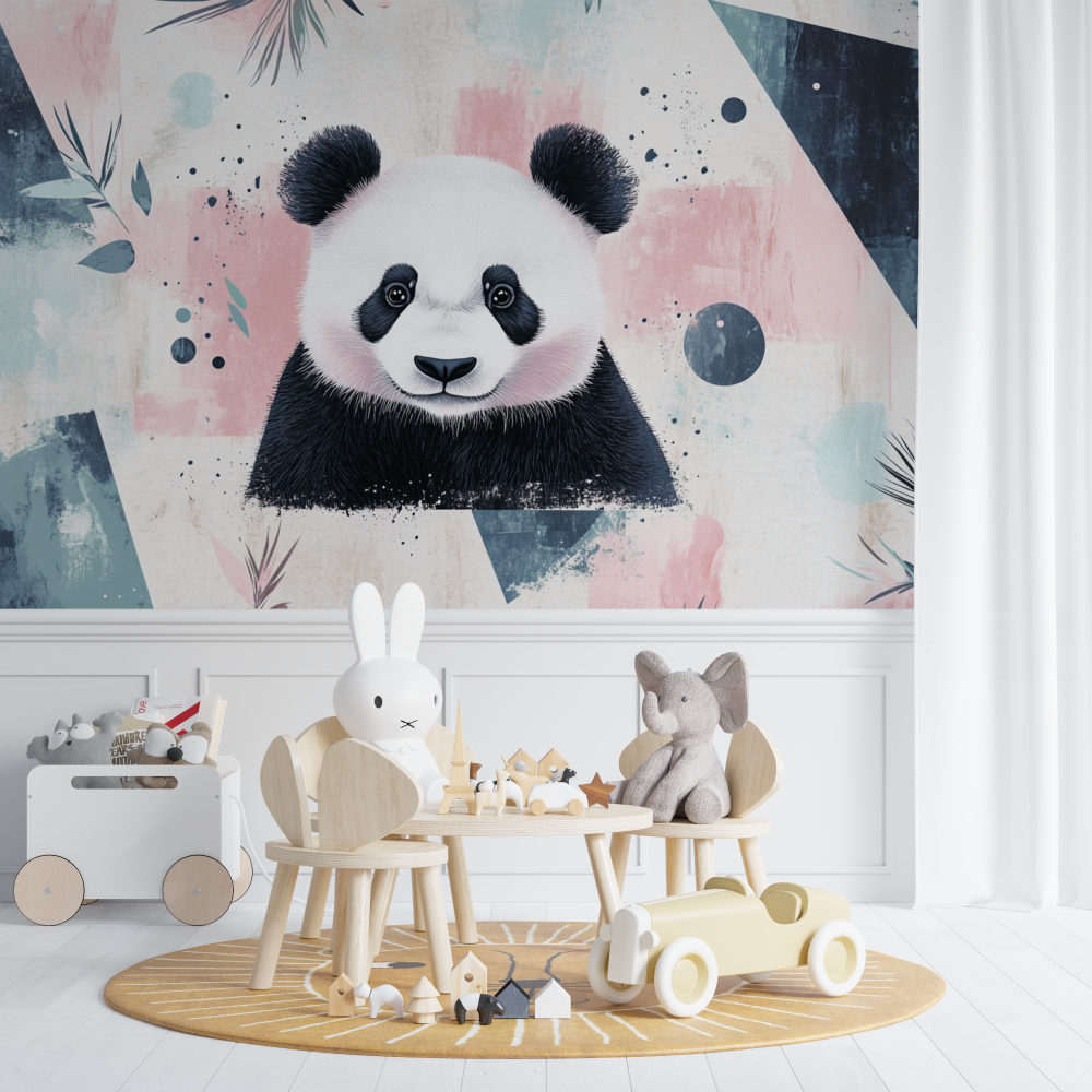 Panda and Geometric Patterns Wallpaper | Murals Wallpaper