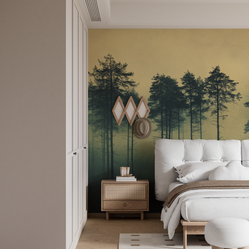 Watercolor Forest Wallpaper Wrapped in Mist | Murals Wallpaper