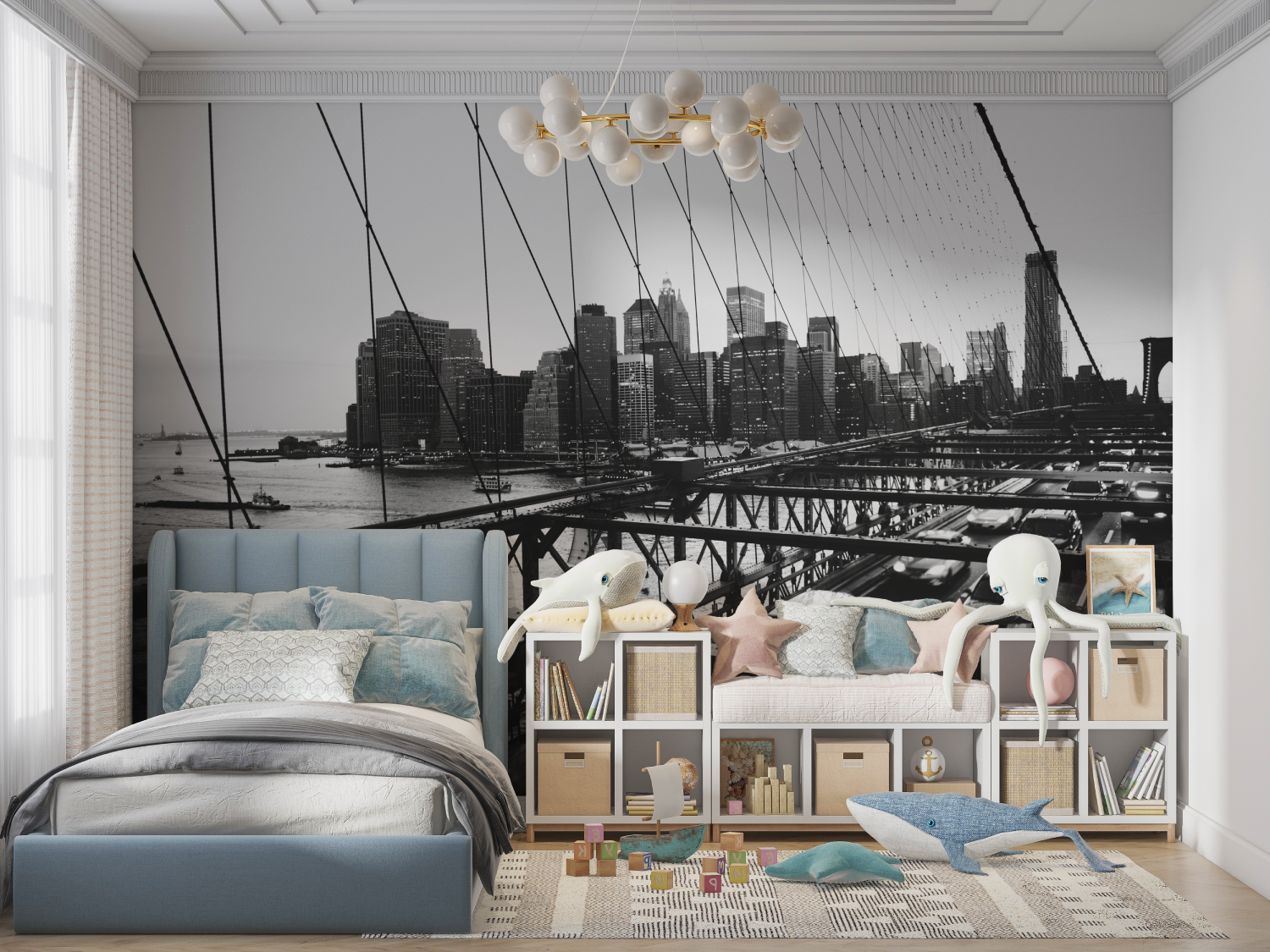 Black and White Wallpaper Brooklyn Bridge Cars | Murals Wallpaper