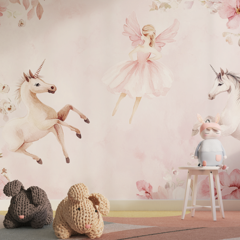 Unicorn Ballerina Pink Wallpaper for Girls' Room | Murals Wallpaper