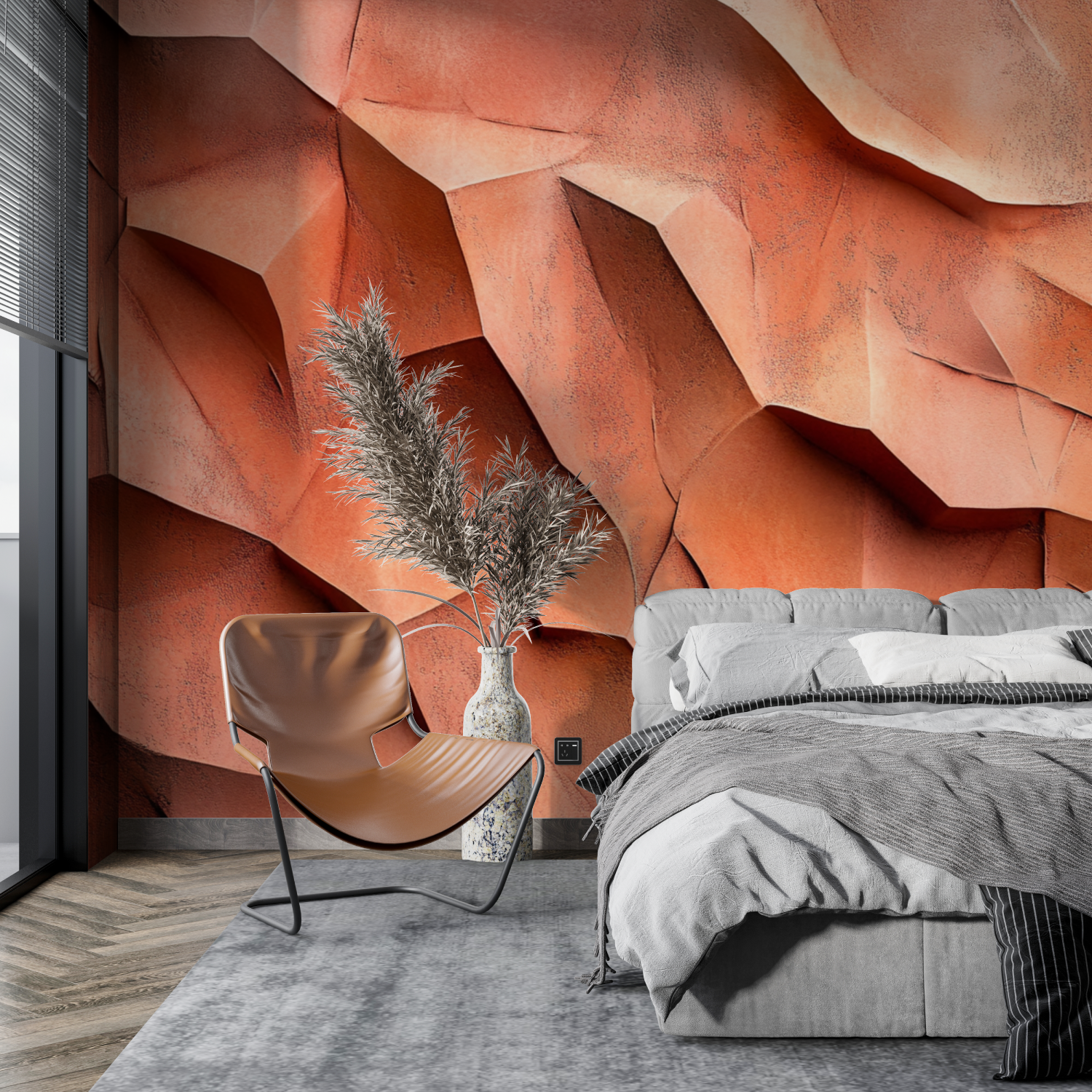 Terracotta Sculpted Plaster Wallpaper | Murals Wallpaper