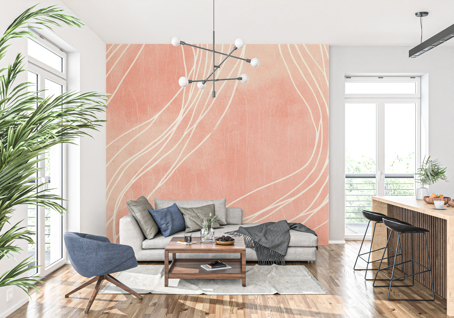 Terracotta and Beige Linear Wallpaper | Murals Wallpaper