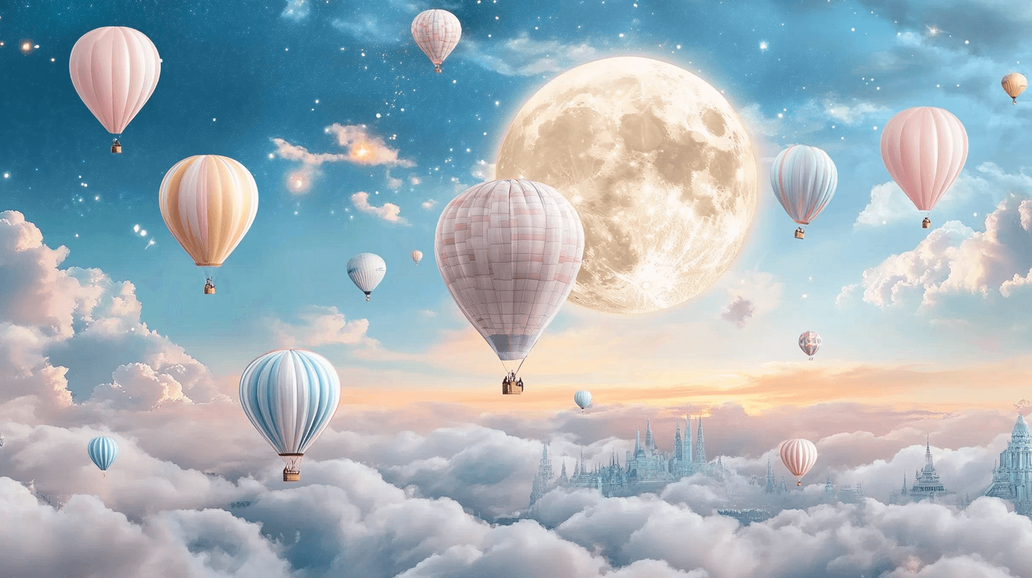 Hot Air Balloon and Luminous Moon Wallpaper | Murals Wallpaper