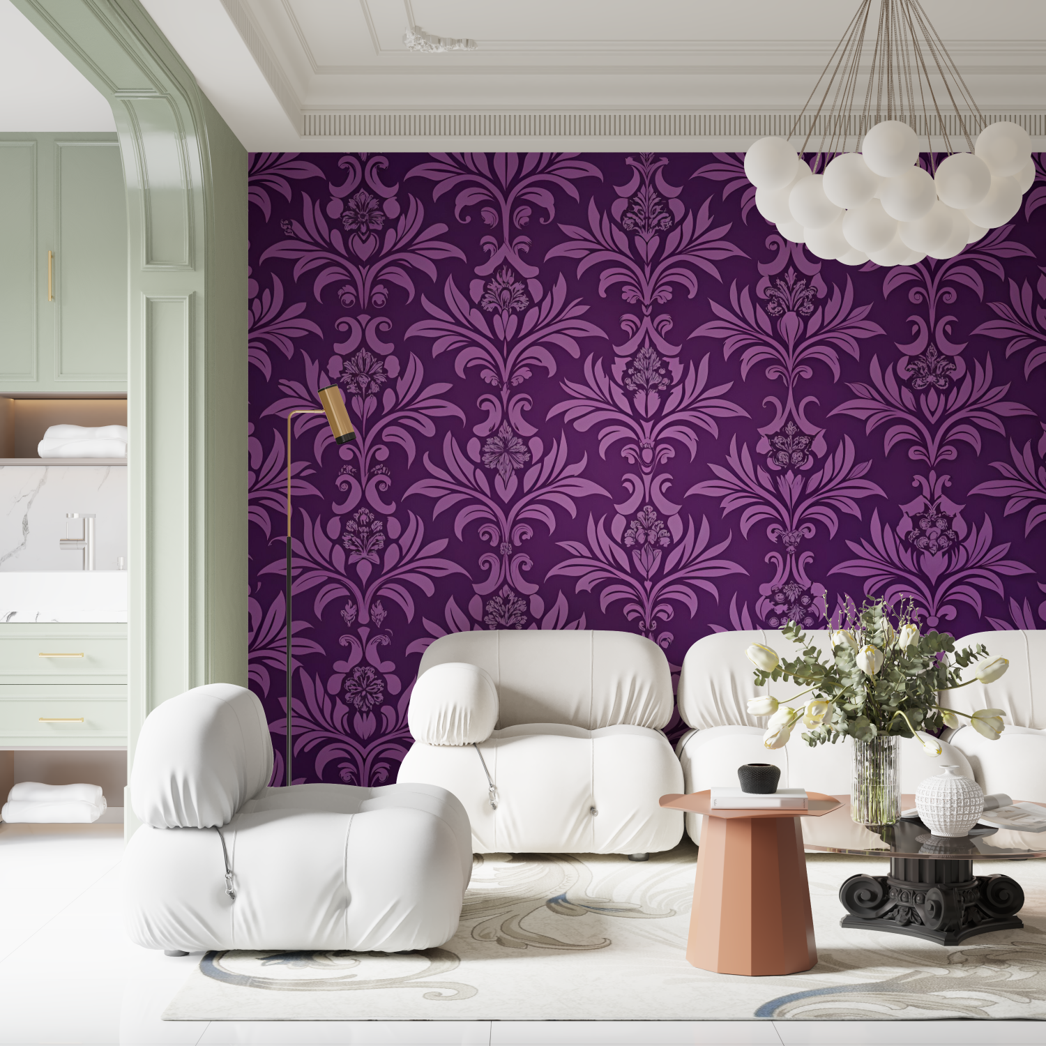 Papier Peint Baroque Violet - design