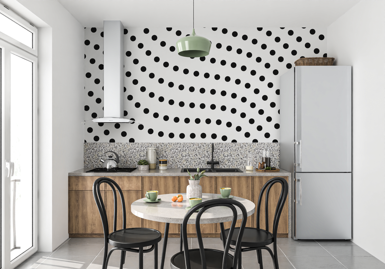 Papier Peint A Pois Noir - mur cuisine