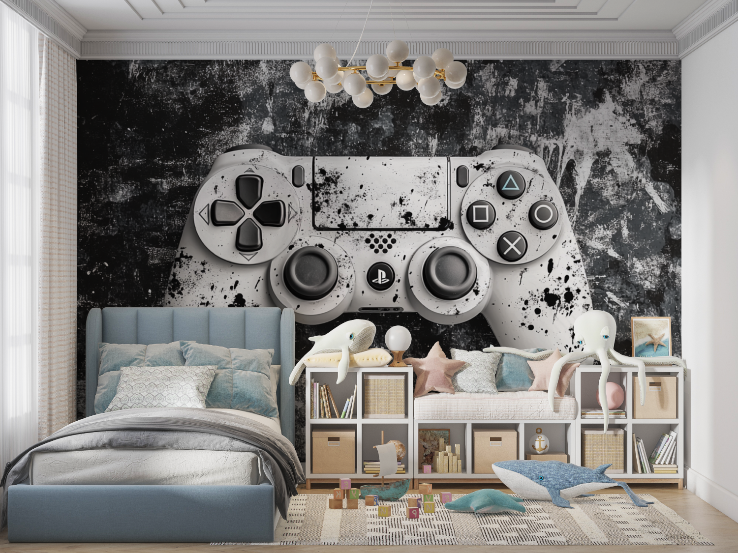 Papier peint gamers console gris panoramique garcon