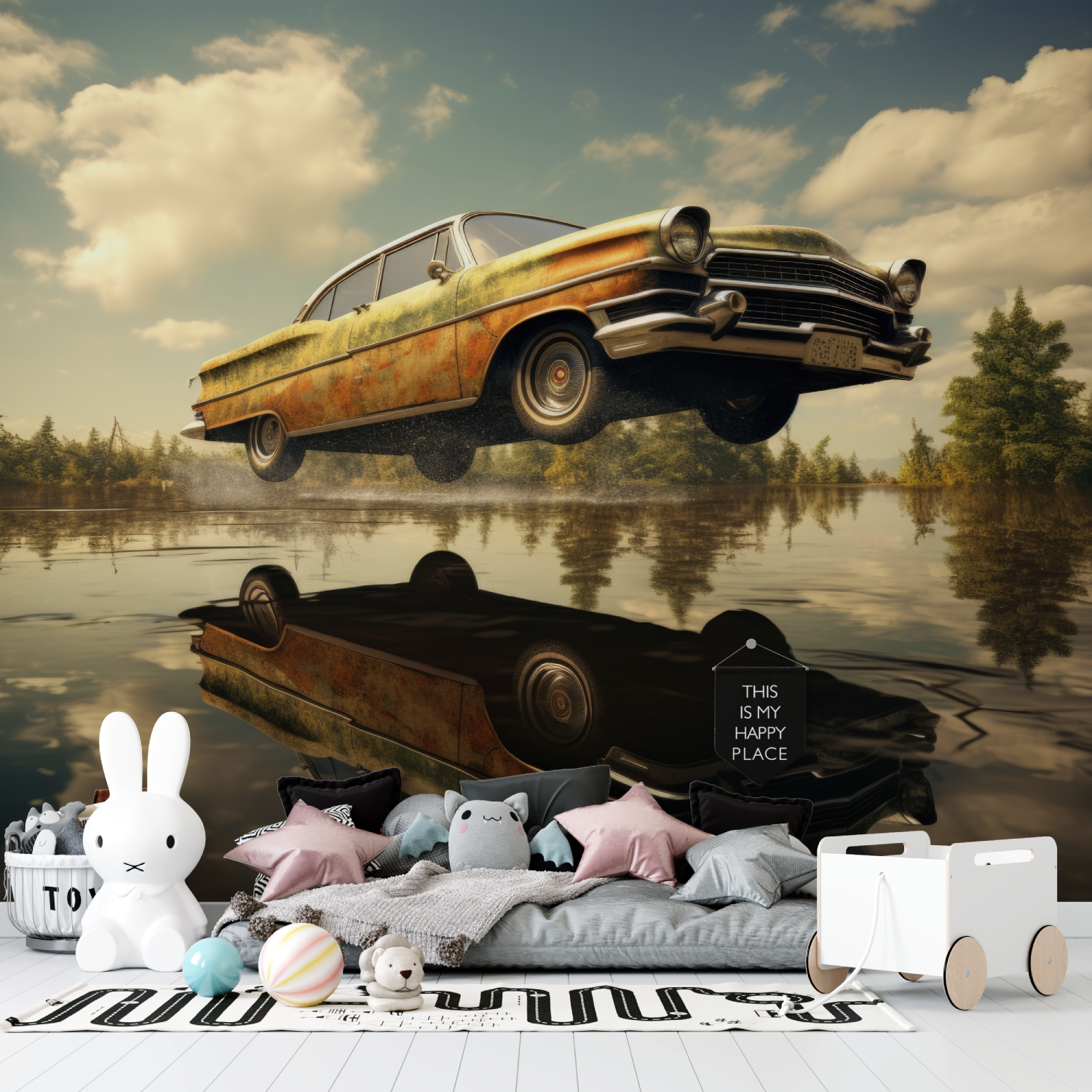 Vintage Floating Car Wallpaper | Murals Wallpaper