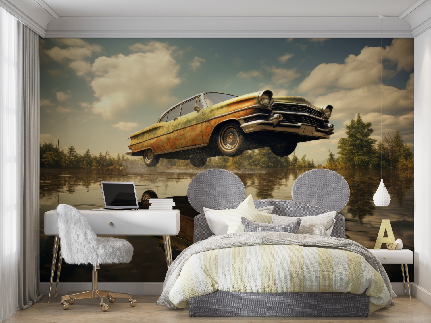 Vintage Floating Car Wallpaper | Murals Wallpaper