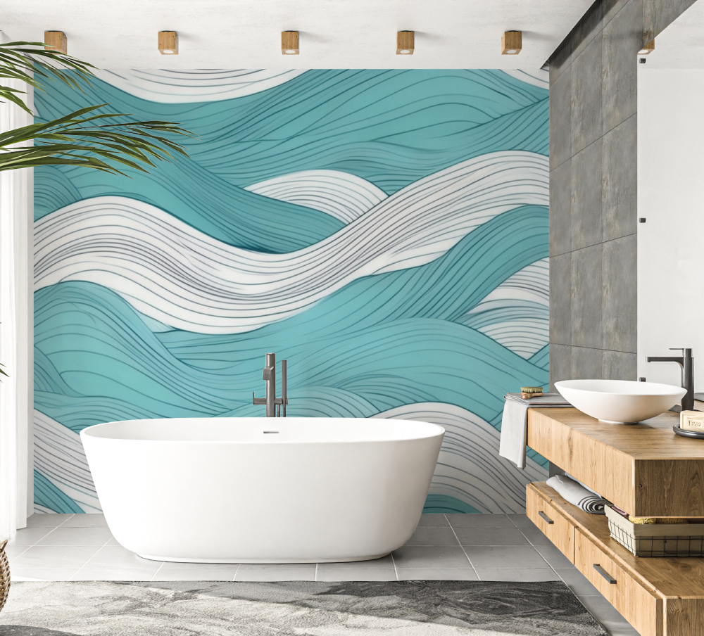 Papier peint lavable design sal... bain salle de bain papier