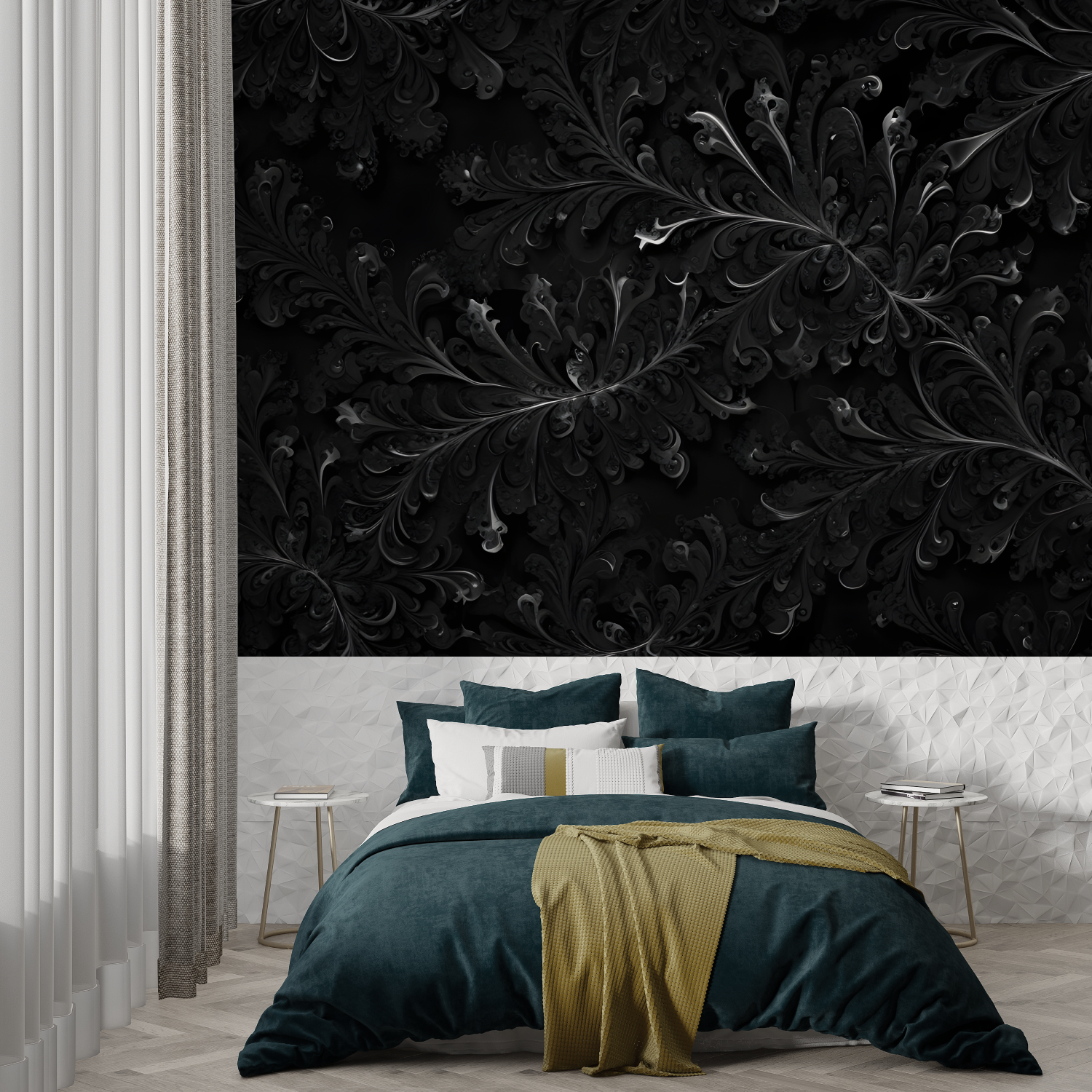 Papier Peint Floral Noir - tapisserie