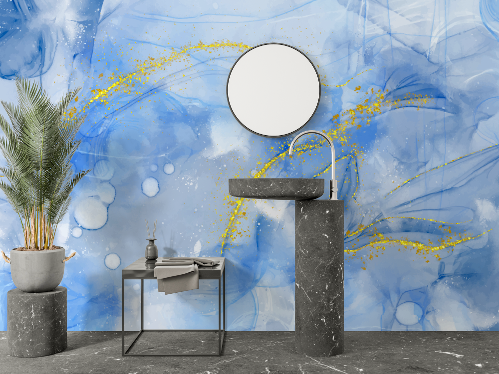 Abstract Blue Wallpaper for Bathroom | Murals Wallpaper