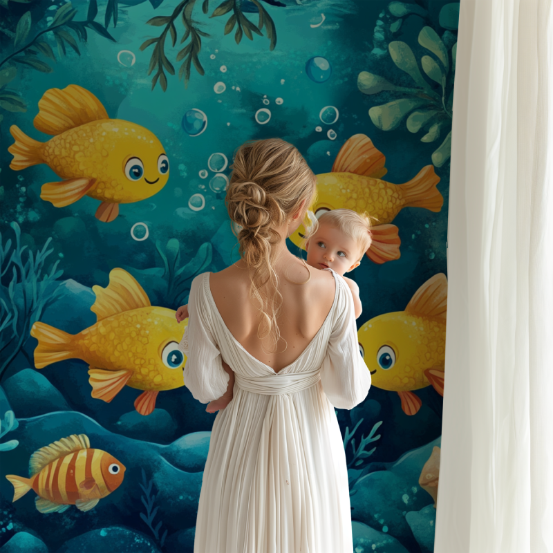 Underwater Theme Yellow and Blue Wallpaper | Murals Wallpaper
