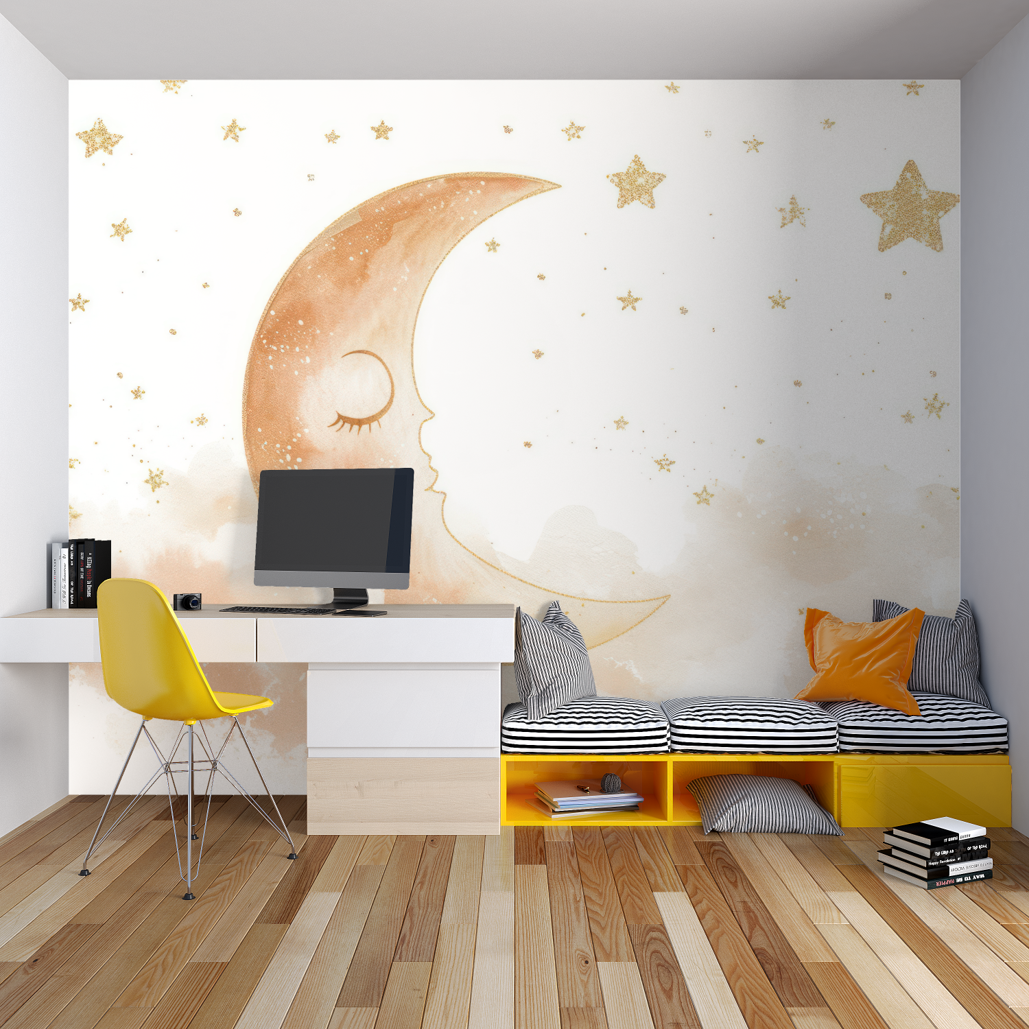 Papier Peint Enfant Lune - chambre garçon lit