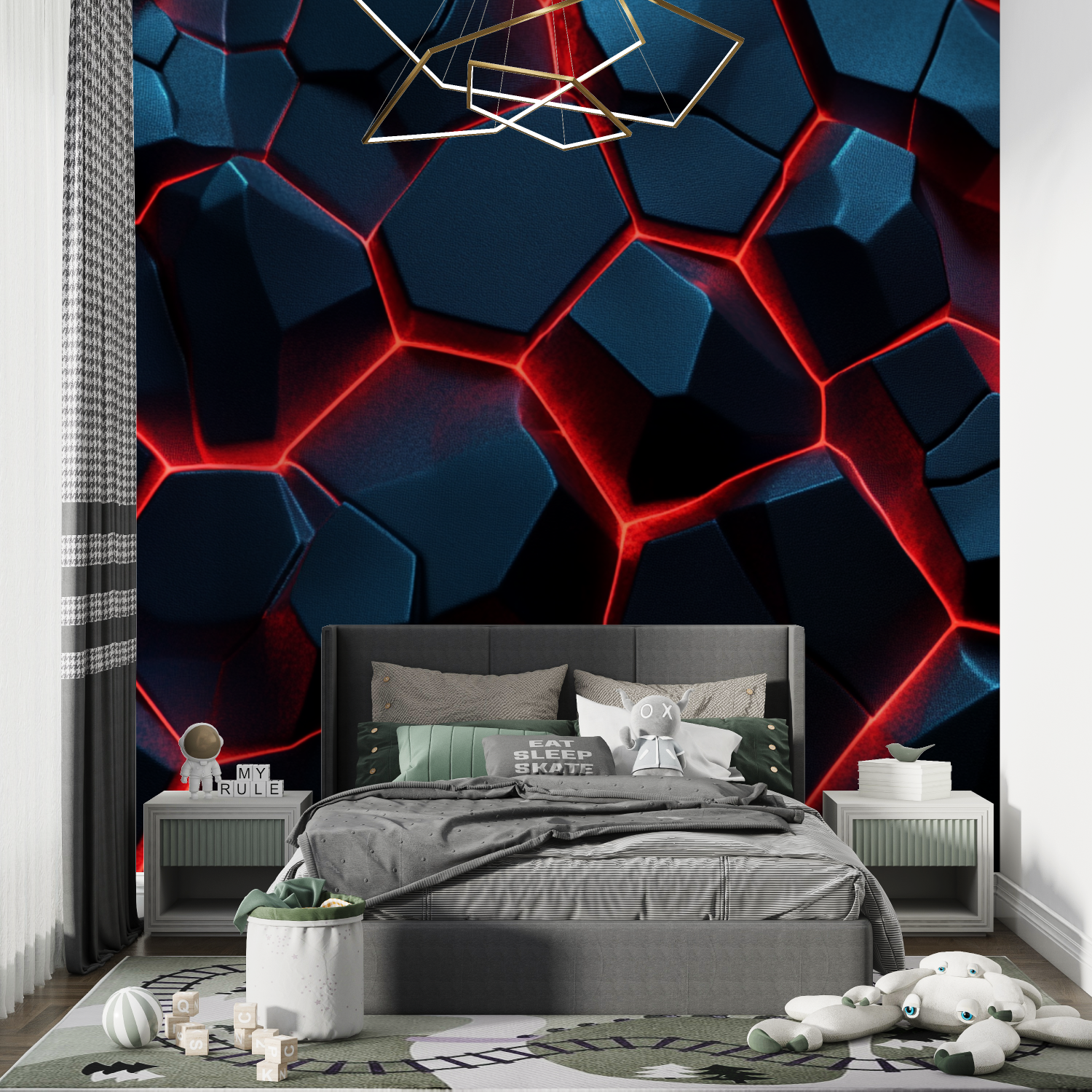 Papier peint neon gaming room noir chambre de garcon