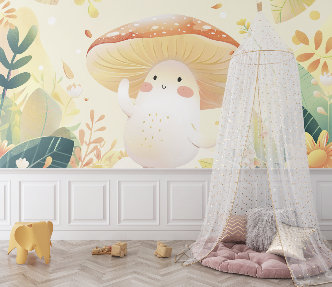 Papier peint bébé petit champignon - chambre de bebe