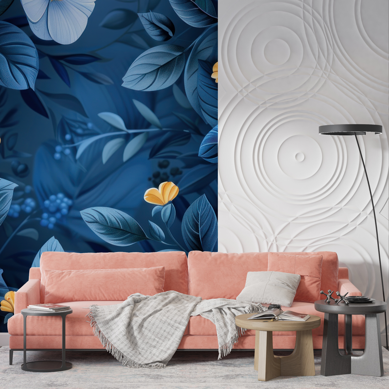 Papier Peint Bleu Fleuri - contemporain