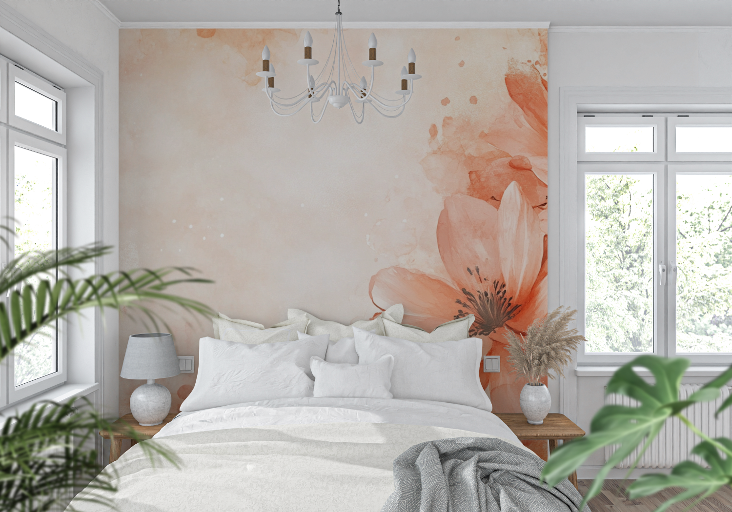 Terracotta Floral Watercolor Wallpaper | Murals Wallpaper