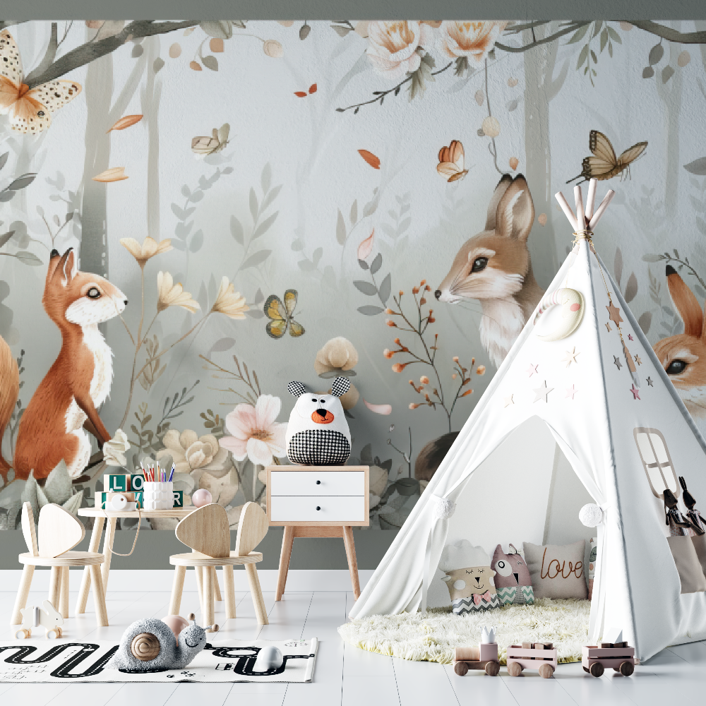 Papier peint bébé Animaux de la forêt - bebe tipi