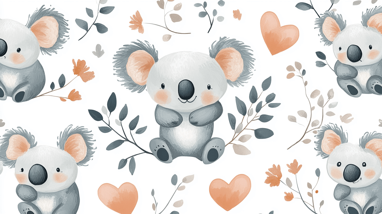 Koala and Little Hearts Wallpaper | Murals Wallpaper