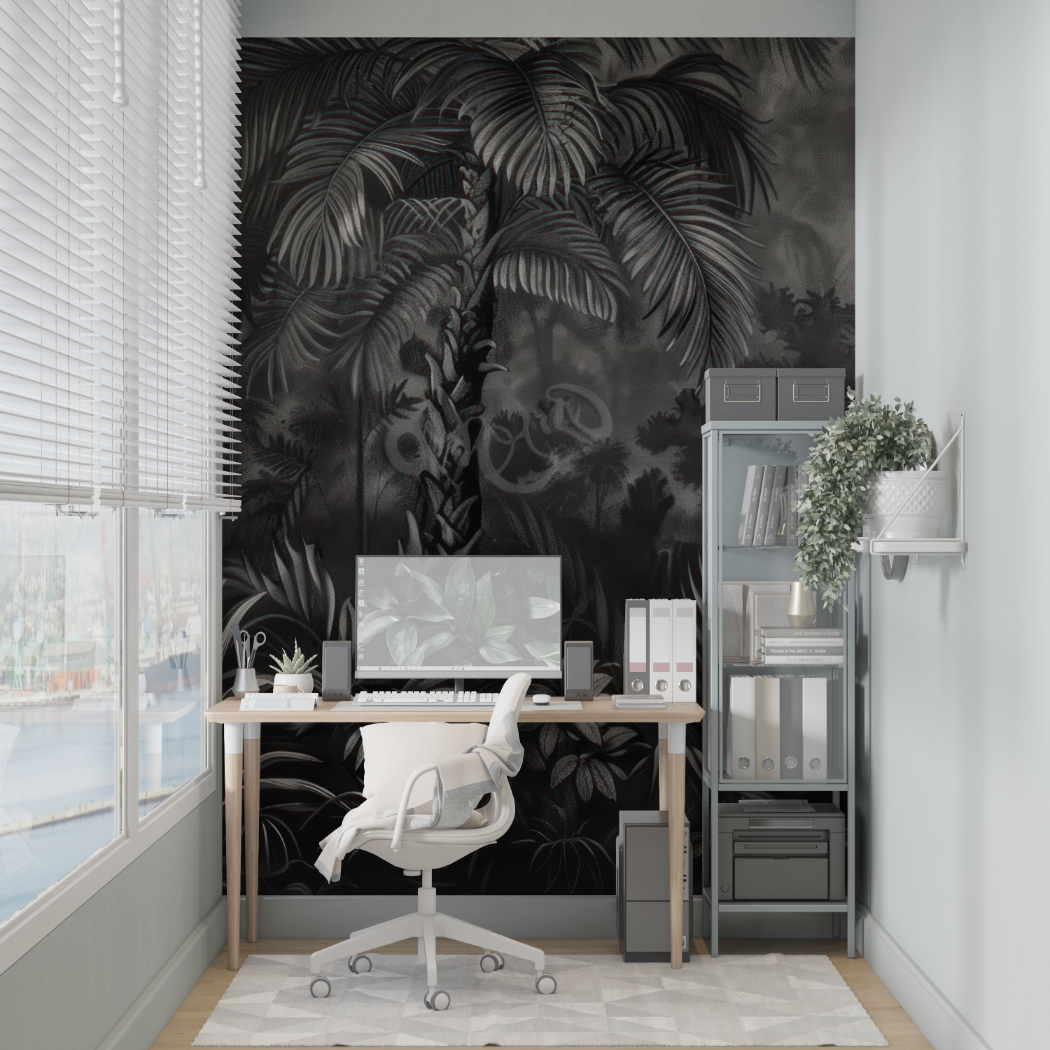 Papier Peint Tropical Fond Noir - mural