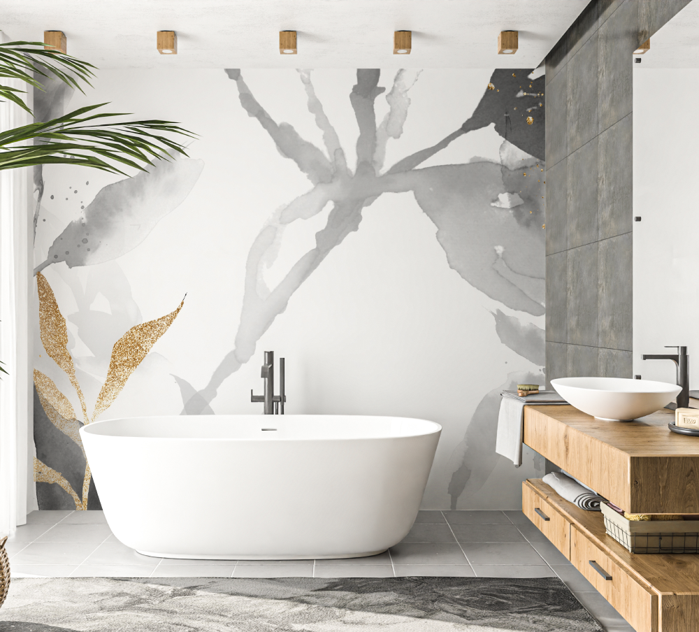 Papier peint bambou design sall... bain salle de bain papier