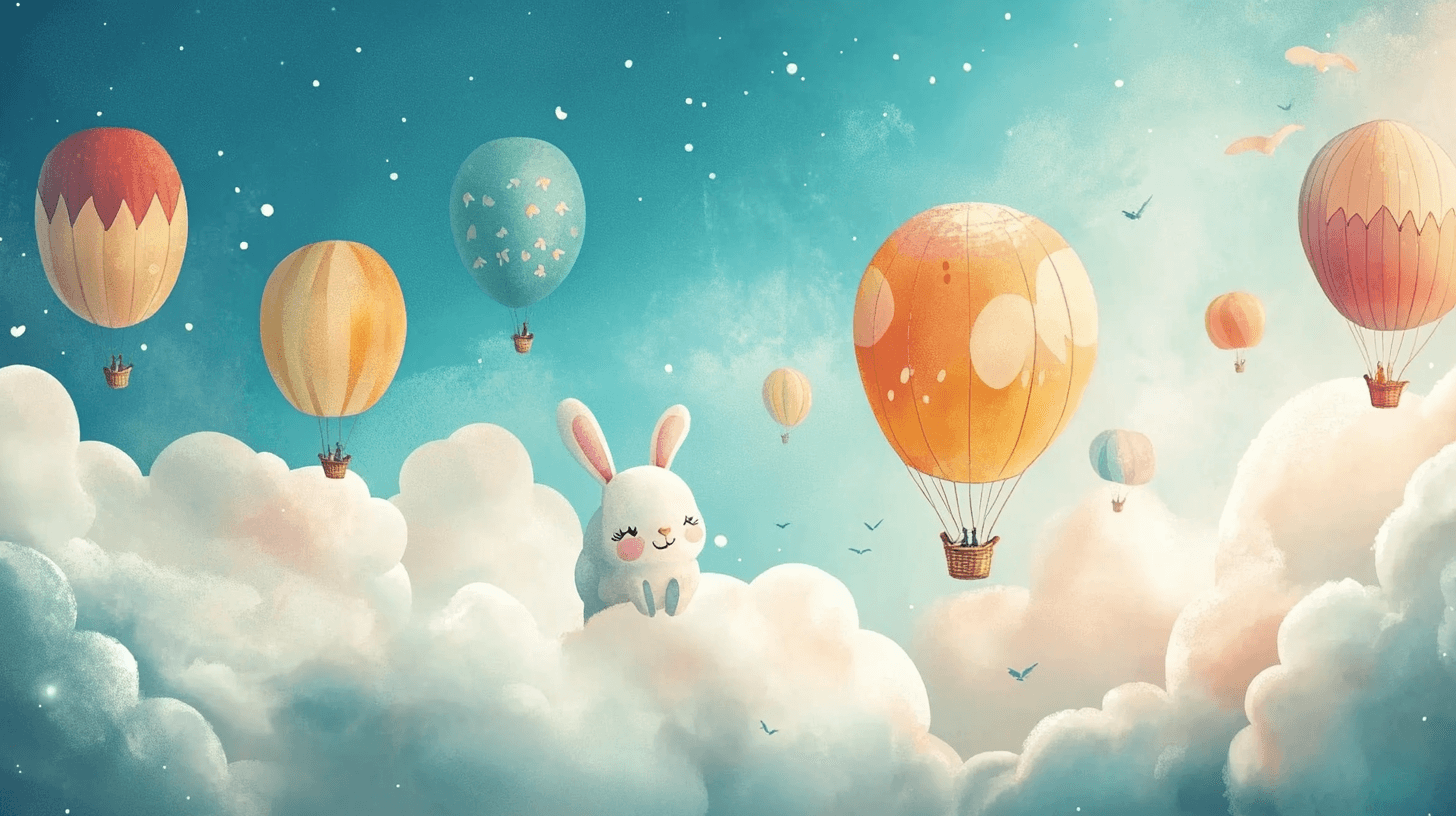 Hot Air Balloon and Animal-Shaped Clouds Wallpaper | Murals Wallpaper