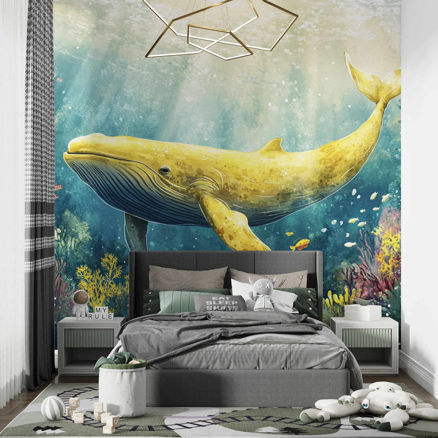 Papier peint marin sous marin et baleine chambre de garcon