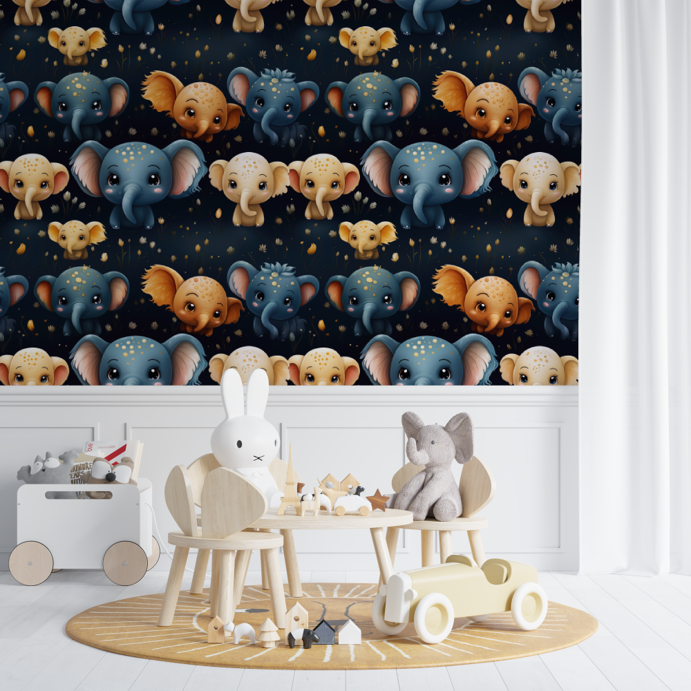 Papier peint Motifs d'éléphants bébé - bebe tipi