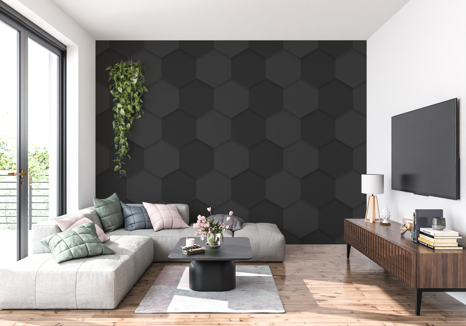 Papier Peint Nid D'Abeille Noir - tendance mur