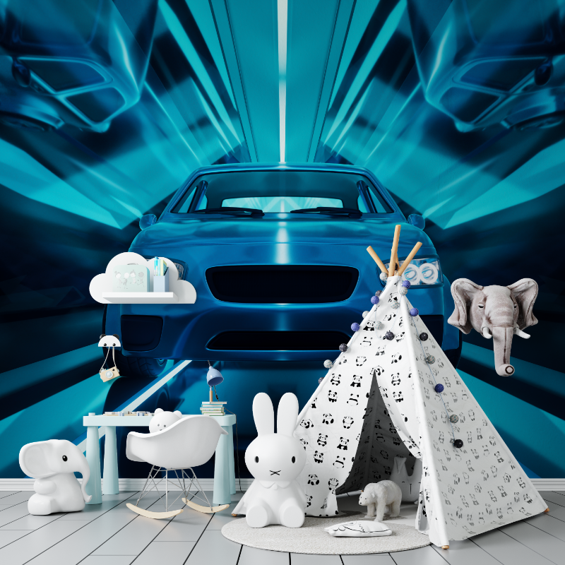 3D Blue Car Wallpaper | Murals Wallpaper