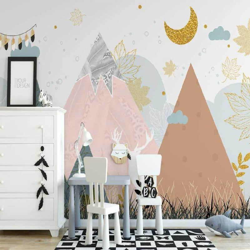 Papier Peint Fille Classique <br/> Cerf et Montagne Design