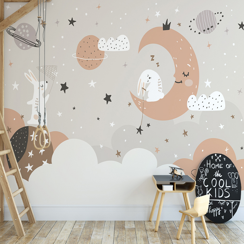 Papier Peint Etoile <br/> Lapin et Lune Endormie