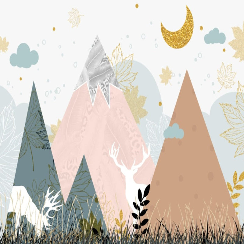 Papier Peint Fille Classique <br/> Cerf et Montagne Design