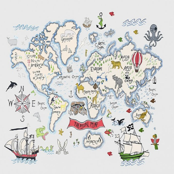 Papier Peint Carte du Monde <br/> Trésor du Pirate