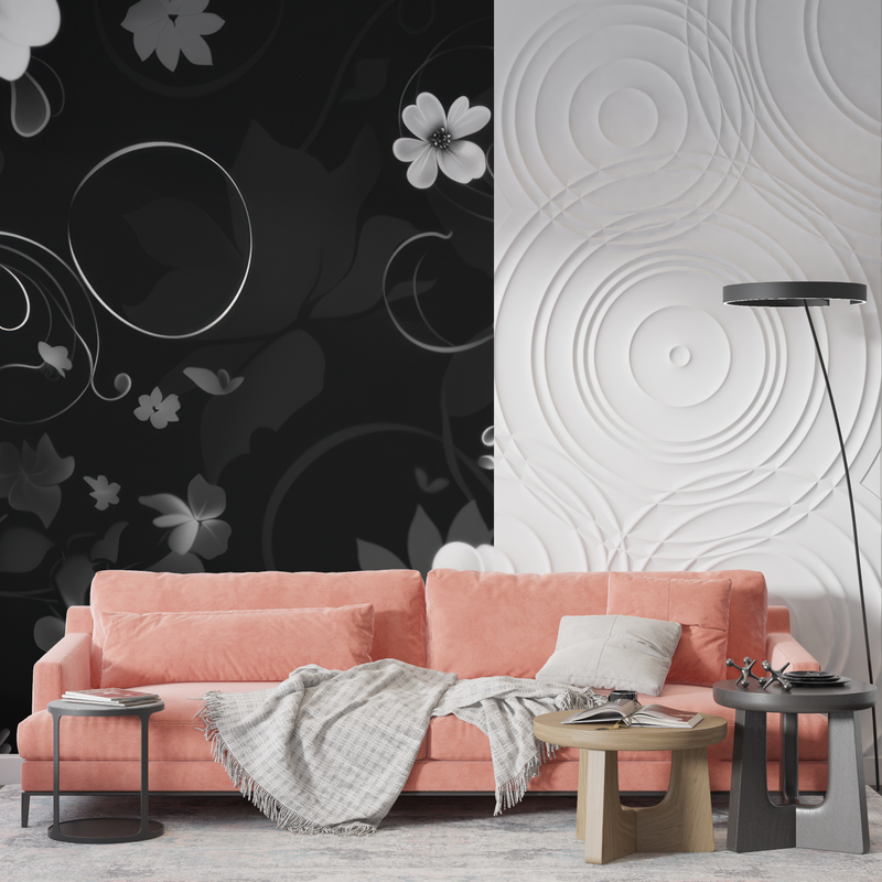 Papier Peint Noir Fleuri - design