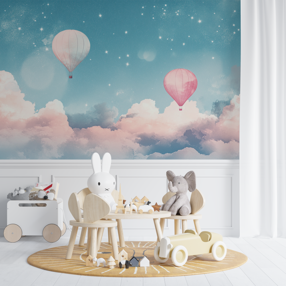 Hot Air Balloon and Starry Evening Sky Wallpaper | Murals Wallpaper