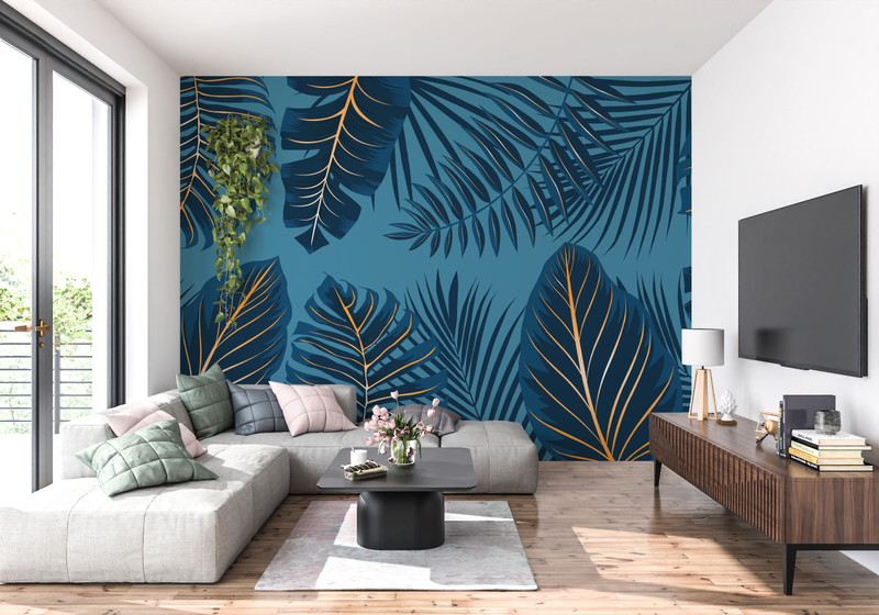 Papier Peint Tropical Bleu Canard - tendance mur