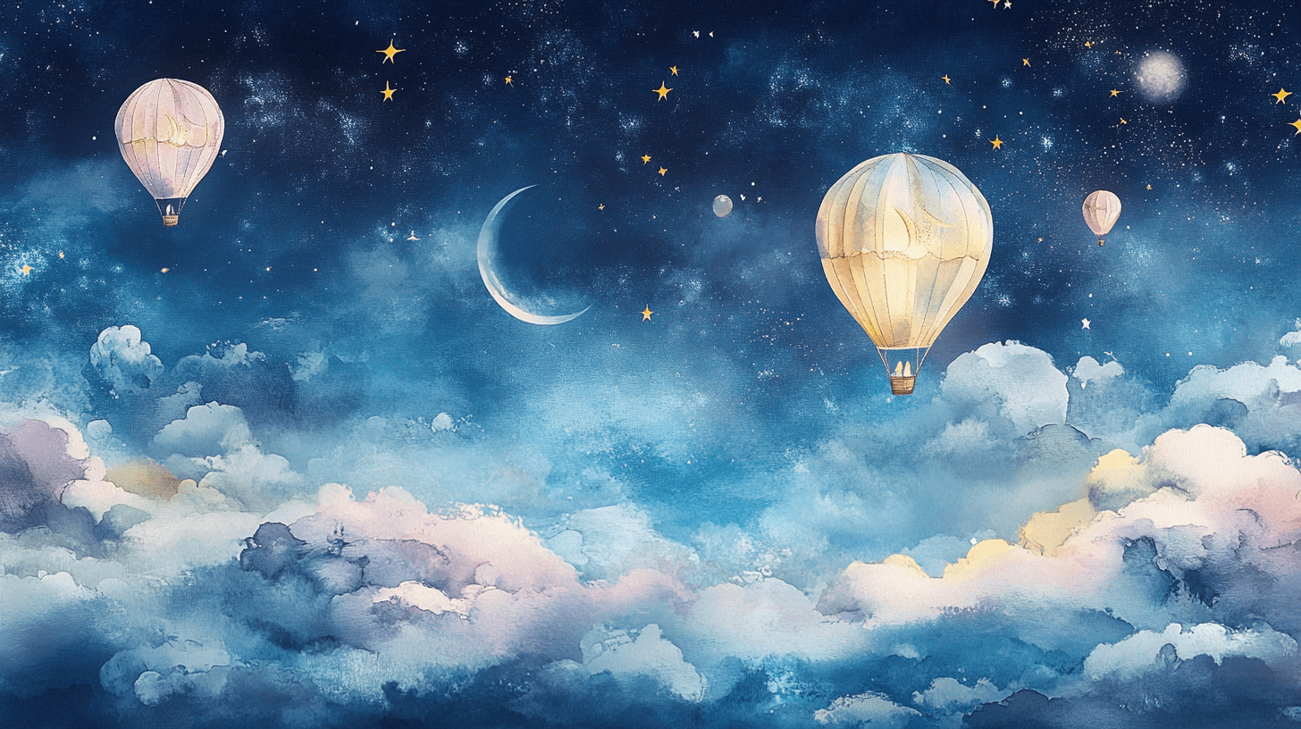 Hot Air Balloon and Magical Night Sky Wallpaper | Murals Wallpaper