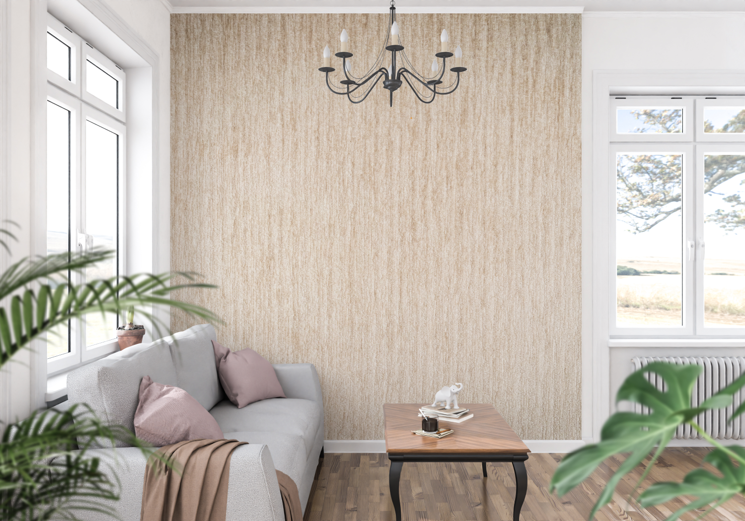 Papier Peint Bambou Beige - trompe l'oeil