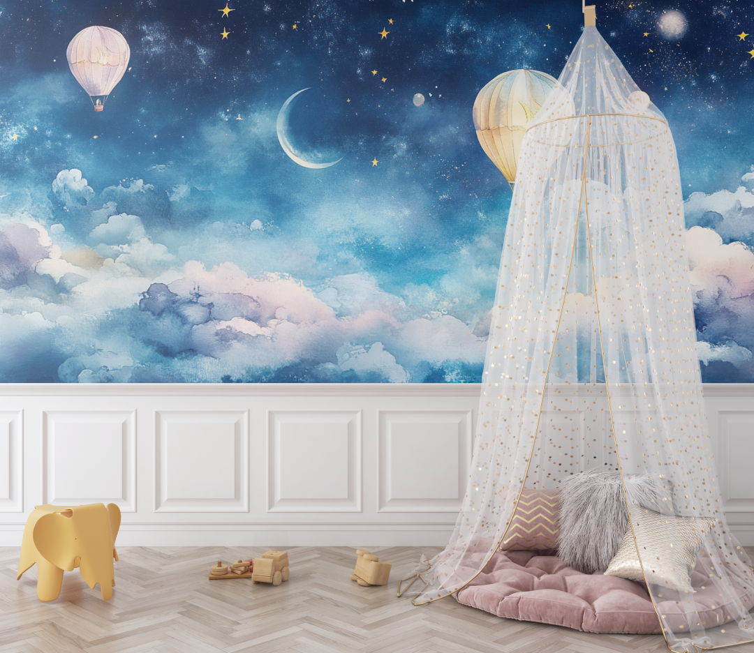 Hot Air Balloon and Magical Night Sky Wallpaper | Murals Wallpaper