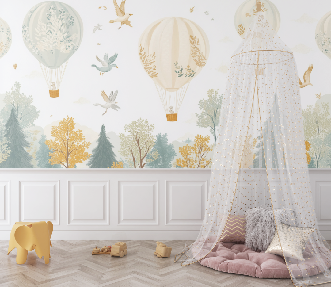 Hot Air Balloon and Forest Animals Wallpaper | Murals Wallpaper