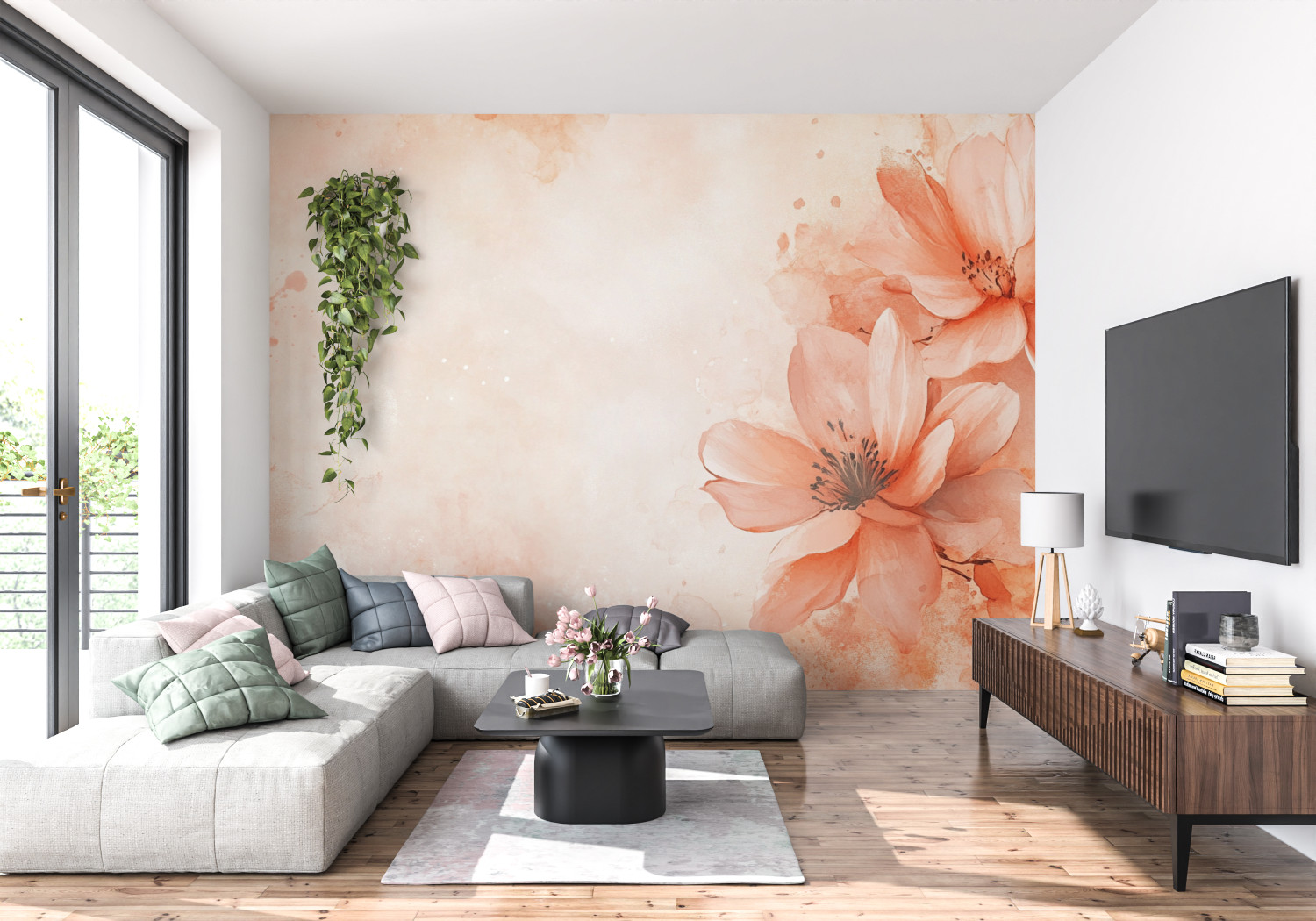 Terracotta Floral Watercolor Wallpaper | Murals Wallpaper