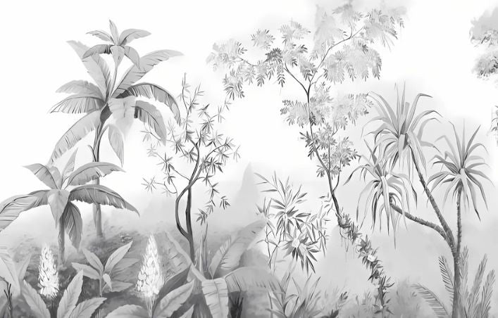 Black and White Foliage Wallpaper