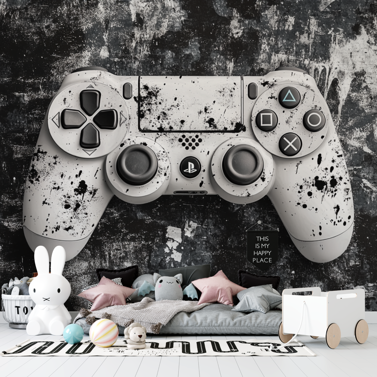 Papier peint gamers console gris tapisserie garcon