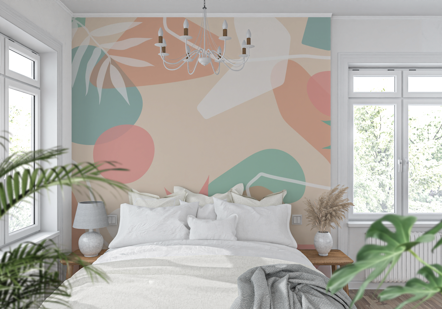 Papier Peint Tropical Vert Et Rose - mur cuisine